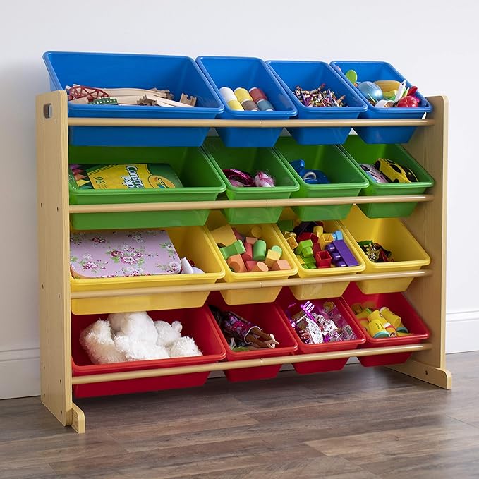 Humble Crew Supersized Toy Storage Organizer with 16 Removable Bins, Natural/Primary – Large Toy Storage for Toddlers Ideal for Kids' Rooms, Playrooms, and Nurseries - Modern Toy Bins for Kids-Ruum Studio Home