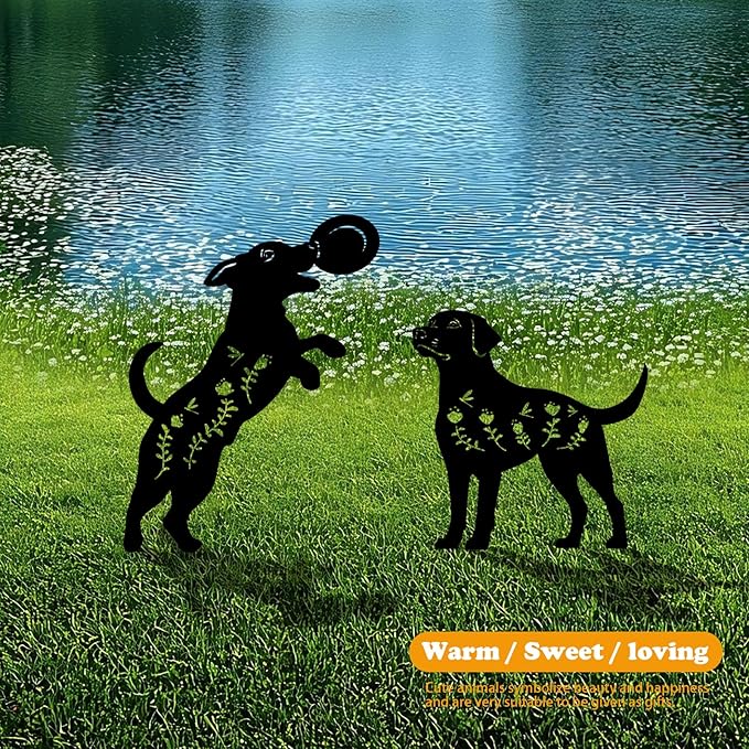 4 Pack Dog Metal Garden Decorative Stakes, Weather Proof Puppy Silhouette Statues for Yard, Patio,Outdoor Decor for Dog Lovers and Pet Owners-Ruum Studio Home