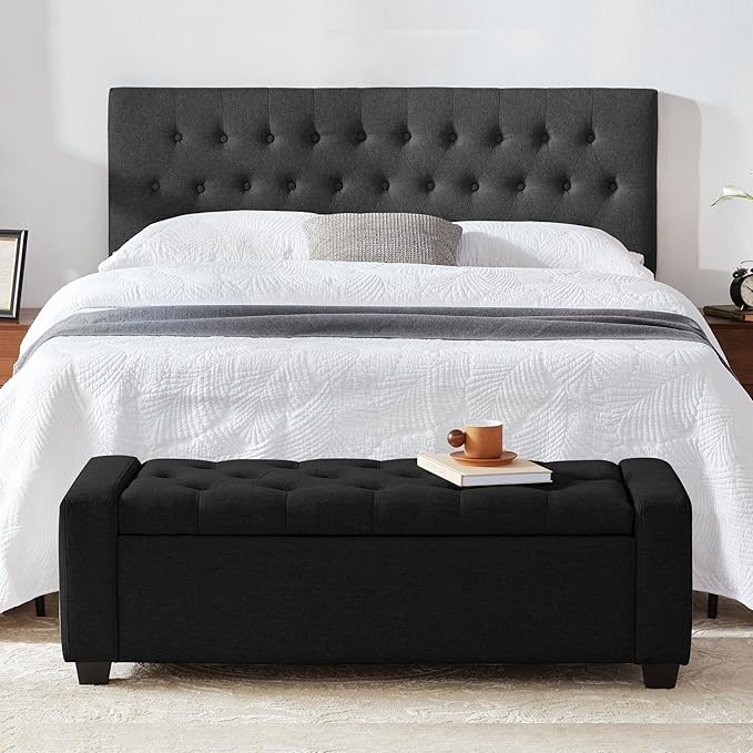 48" Ottoman with Storage, Black Storage Ottoman Bench with Safety Hinge, Upholstered Entryway Bench with Seating for Bedroom, Living Room, Holds up to 330 lb-Ruum Studio Home
