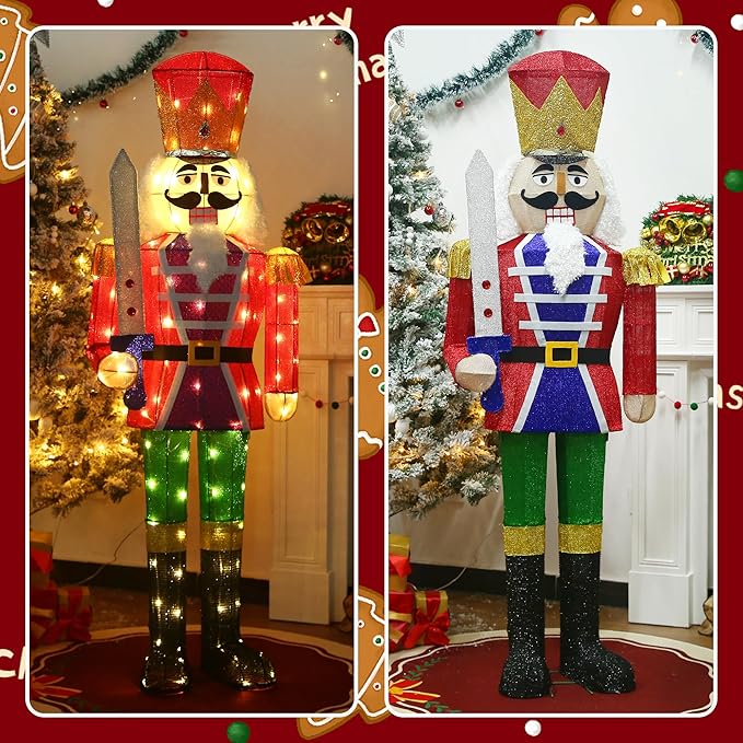 61Inch Nutcracker Christmas Decor Outdoor with LEDs 5 Feet Lighted Large Nutcracker Lighted Christmas Decorations Outdoor with Stakes & Zip Ties for Xmas Yard, Porch, Lawn-Ruum Studio Home