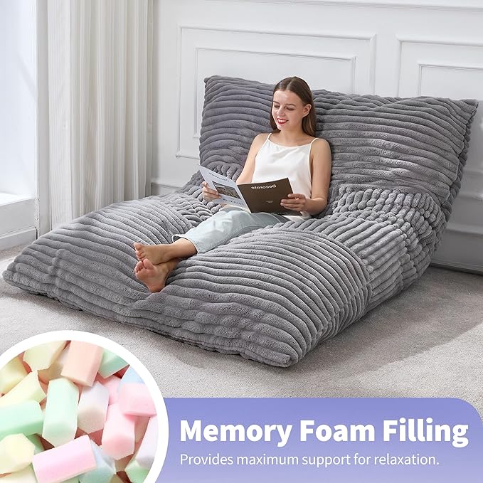 Hobestluk 3 in 1 Bean Bag Chair Giant Bean Bag Chairs Convertible Bean Bag Floor Cushion with Machine Washable Cover, Beanbag Chairs for Adult (Grey)-Ruum Studio Home