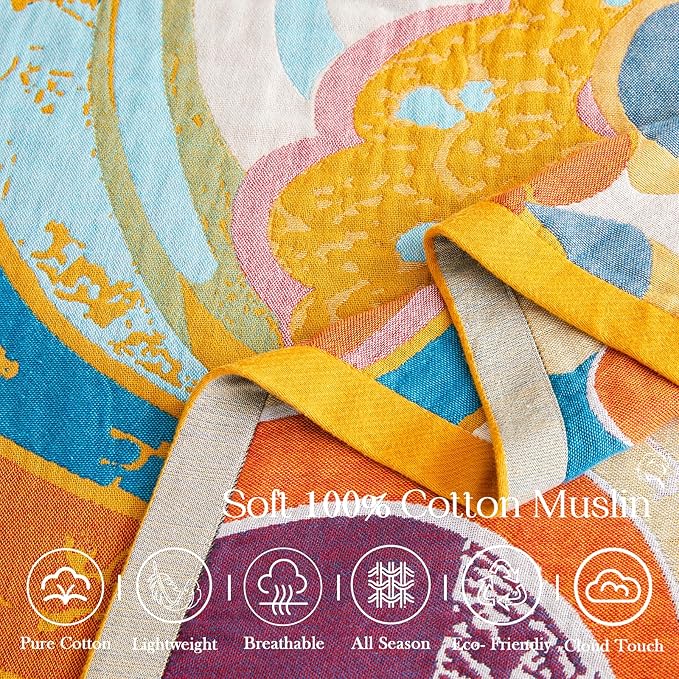 Boho Throw Blanket, Lightweight Blankets for Summer, 100% Cotton Bohemian Decorative Throw Blanket, 60"x80" Reversible Muslin Breathable Woven Farmhouse Blankets Quilt,-Ruum Studio Home