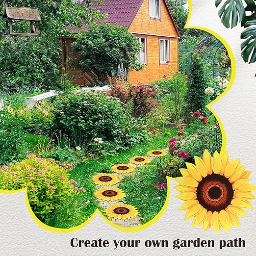 Tandefio 3 Pcs Sunflower Stepping Stones 12 Inch Iron Pavers for Garden Walkway Decorative Sunflower Garden Decor for Indoor Outdoor Patio Yard Outside, Colorful Yellow-Ruum Studio Home