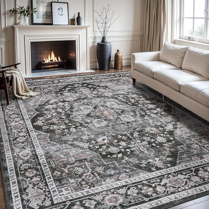 AMOAMI-Area Rug 6X9 Rugs for Living Room-Vintage Sof Dark Grey & Black Rugs for Bedroom-Non Slip Carpet-Machine Washable Rug for Dining Room Living Room Bedroom Office Under Table-Ruum Studio Home