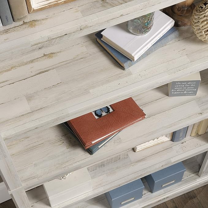 Sauder 5 Tier Book Shelf Wooden Bookcase Multipurpose Bookshelf for Home Office, Living Room, in White Plank-Ruum Studio Home