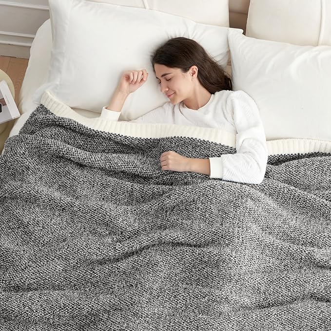 Snuggle Sac Heather Black Throw Blanket for Couch, Reversible Super Soft Micorfiber Blankets Dupes Warm Cozy Knit Fuzzy Plush Throws for Sofa, Bed, Heather Black, 50x60 inches-Ruum Studio Home