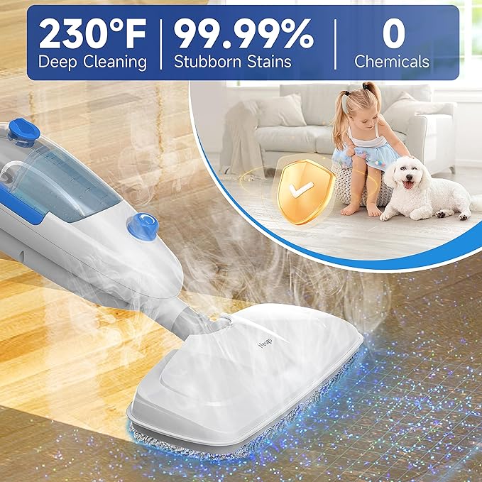 Steam Mop for Hardwood Floor Cleaning, Floor Steamer Cleaner Lightweight for Vinyl, Laminate, Carpet, Tile Hard Floors w/Adjustable Steam Modes & Height, 23ft Cord, 2 Washable Pad-Ruum Studio Home