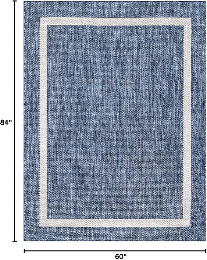 Bordered Outdoor Rug 5x7 Washable Outside Carpet for Indoor Patio Porch Waterproof Easy Cleaning Non Shedding Area Rugs Blue 5 x 7-Ruum Studio Home