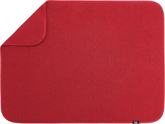 S&T INC. Dish Drying Mat XL, 18” x 24”, Absorbent Microfiber Kitchen Counter Mat, Dish Drying Pad for Dishes, Utensils, Pots and Pans, Extra Large, Red-Ruum Studio Home