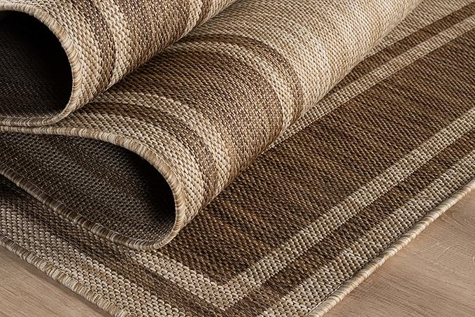 Beverly Rug Outdoor Rug 8x10 Modern Bordered Area Rugs for Indoor and Outdoor Patio Deck Porch Garden Waterproof Weather Sun Resistant Washable Outside Carpet (8 x 10 Jute)-Ruum Studio Home