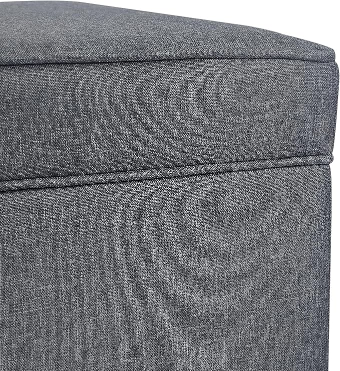 Adeco 17.5" Square Fabric Ottoman with Storage, Upholstered Cotton Linen Foot Rest, Flip Top Footstool, Small Cube Coffee Table Extra Seat for Living Room, Bedroom, Grey with Burlywood Legs-Ruum Studio Home