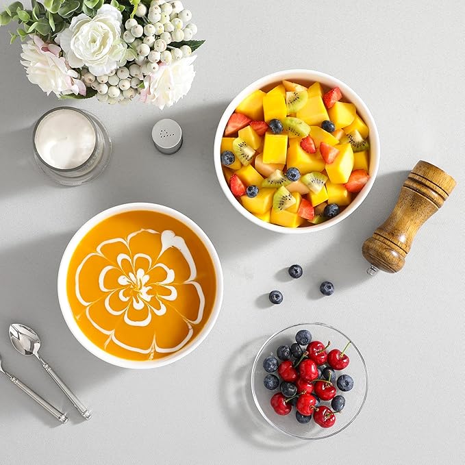 MALACASA Salad Bowls Set, 44 OZ (7") Large Soup Bowls Cereal Bowl for Kitchen, White Ceramic Bowls Set of 2, Dishwasher & Microwave Safe,Series REGULAR-Ruum Studio Home