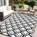 OLANLY Reversible Outdoor Rug 6x9 ft Clearance, Waterproof Outdoor Plastic Straw Rug with Interlacing Pattern, RV Mat for Patio, Camping, Balcony, Deck, Backyard, Black & White-Ruum Studio Home
