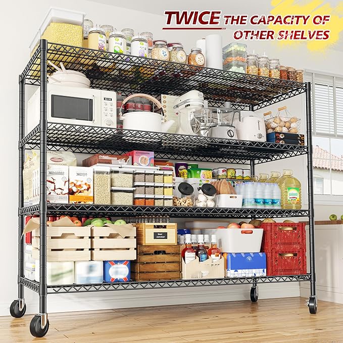 REIBII 75.6" H Storage Shelves Wire Shelving Unit with Wheels 2500LBS Garage Shelving Heavy Duty Metal Shelves for Storage Rack Adjustable Pantry Shelf Commercial Shelving, 75.6" H X 55.5''W X 24" D-Ruum Studio Home