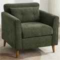 Modern Accent Chair with Wooden Legs Plush Fabric Armchair Cozy Reading Chair for Living Room, Bedroom, Study (Green Armchair)-Ruum Studio Home