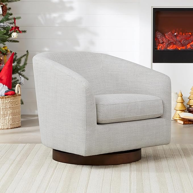 CHITA Swivel Accent Chair, FSC Certified Upholstered Fabric Barrel Chair for Living Room, Ivory-Ruum Studio Home
