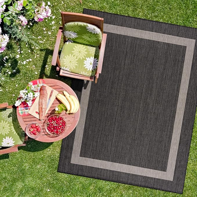 CAMILSON Outdoor Rug 10x14, Large Modern Outside Rugs for Patios Porches Waterproof Durable Washable Non-Shedding, Easy-to-Clean Indoor Outdoor Area Carpet (10 x 14, Bordered - Dark Gray/Light Gray)-Ruum Studio Home