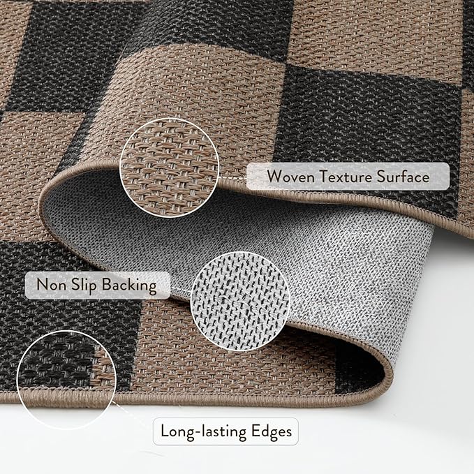 Lahome Checkered Easy Jute 3x5 Rug, Washable Rugs for Living Room Entryway Farmhouse Non Slip Black Outdoor Carpet, Checkerboard Indoor Door Mat for Entry Patio Deck-Ruum Studio Home