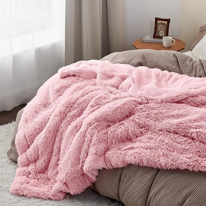 Bedsure GentleSoft Fluffy Pink Blankets Queen Size for Bed, Thick Sherpa Faux Fur Fleece Fuzzy Plush Winter Warm Heavy Soft Full Queen Blankets, Bedroom Decor Pink Gifts Cozy Gifts for Women, 90x90-Ruum Studio Home