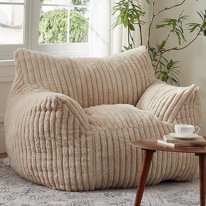 Giant Bean Bag Chairs for Adults with Filling Plush Fluffy Bean Bag Chairs for Teens with Armrests Comfy BeanBag Lazy Couch Sofa Chair for Bedroom Living Room Reading-Ruum Studio Home