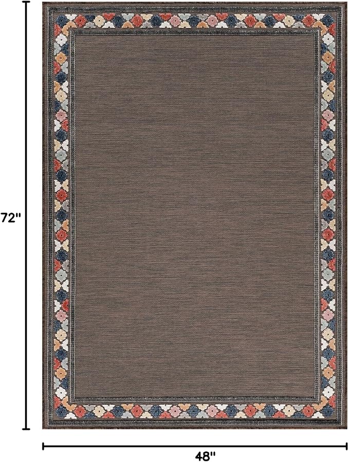 Beverly Rug Outdoor Rug 4x6 Modern Bordered Area Rugs for Indoor and Outdoor Patio Easy to Clean Non Shedding Living Room Porch Garden Washable Outside Carpet (4 x 6 Brown)-Ruum Studio Home