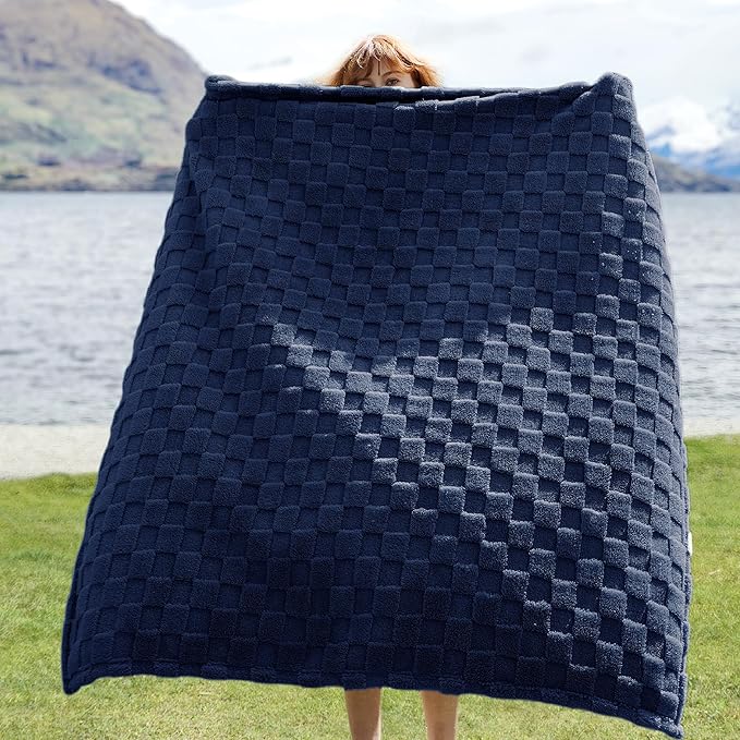 Bedsure GentleSoft Navy Blue Throw Blanket for Couch - Checkered Fleece Blankets Gifts for Women Men Girls, Cute Soft Cozy Throw for Bedroom Home Decor Gifts, 50x60 Inches-Ruum Studio Home