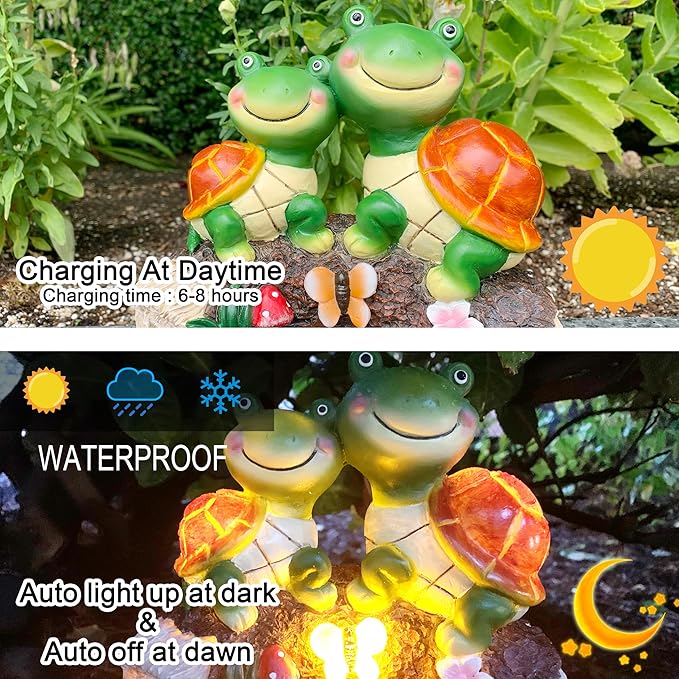 Malister Garden Turtle Figurines Outdoor Decor - Outdoor Statues with Solar LEDs for Patio Decor, Spring Summer Fall, Garden Art Outdoor Lawn Yard Art Gift, Statue Housewarming Gifts-Ruum Studio Home