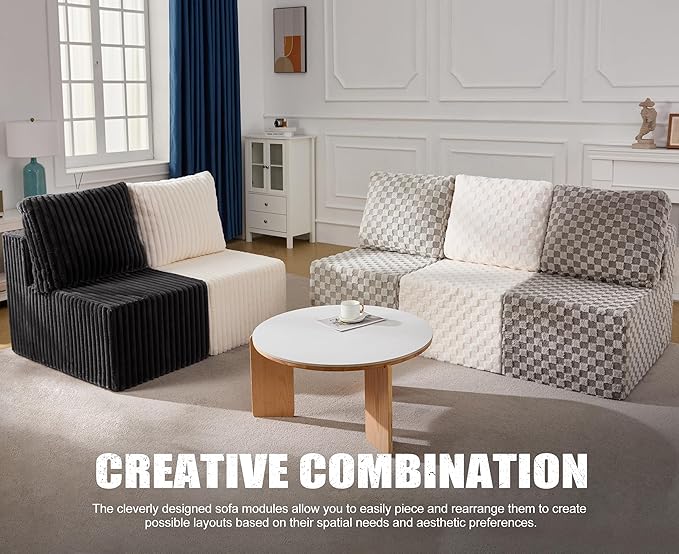 Single Sofa 1 Seat Couch with Deep Seat Memory Foam Cloud Chair with Pillows Large Sofa with L Shape for Living Room Bedroom (Strip Grey, Single)-Ruum Studio Home