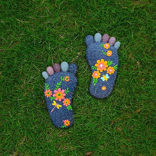 Stepping Stones Garden Decorative Stones for Patio, Deck, Garden or Sidewalk Home Decor Footprint Shaped Stepping Stones Set of 2 （Dark Grey）-Ruum Studio Home