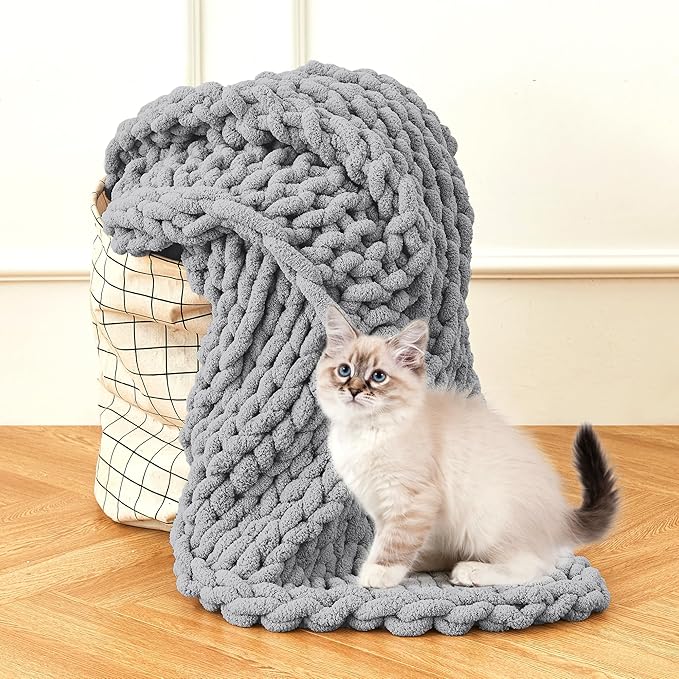 Admitrack Chunky Knit Blanket Throw, 100% Hand Knit Chenille Throw Blanket for Sofa & Home Decor, Soft and Cozy Knitted Throw Blankets (Dark Gray，51""x63""), XNR08-Ruum Studio Home