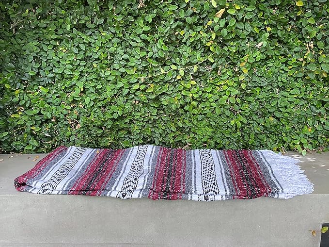 Del Mex Classic Mexican Blanket, Large Authentic Woven Falsa Throw (70"x50"), Artisan Southwest Décor for Beach, Yoga, Outdoors (Burgundy)-Ruum Studio Home
