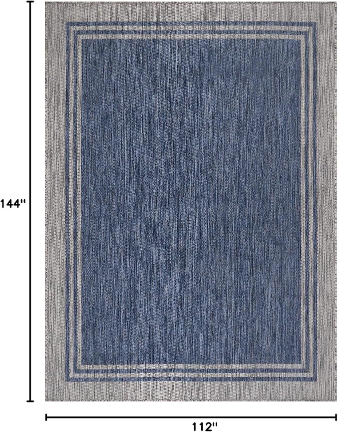 Bordered Outdoor Rug 9x12 Washable Outside Carpet for Indoor Patio Porch Waterproof Easy Cleaning Non Shedding Area Rugs Navy 9 x 12-Ruum Studio Home
