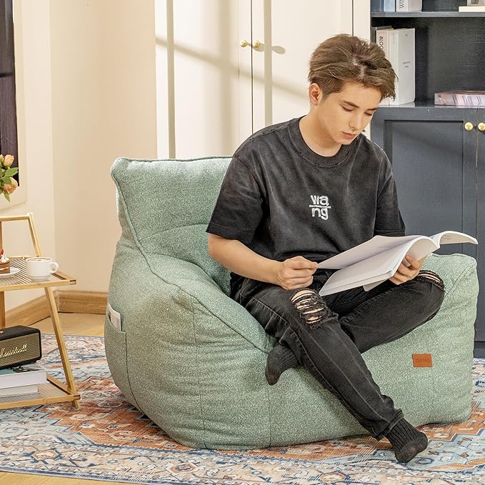 Bean Bag Chair with Filler, Bean Bag Sofa Chair with Tufted Soft Armrests Plush Lazy Sofa Comfy Chair,Large BeanBag Chair for Adults in Livingroom, Bedroom-Ruum Studio Home