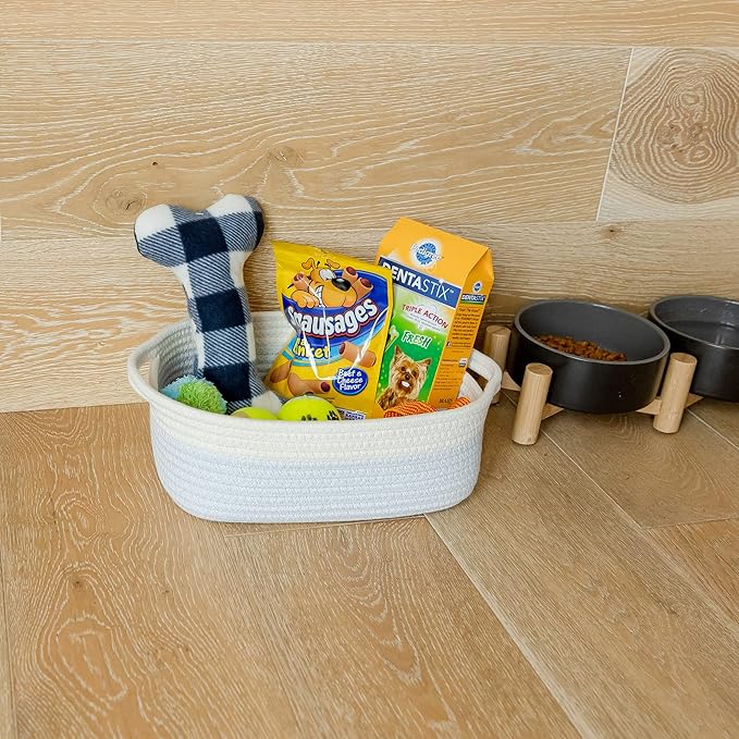 NaturalCozy 5-Piece Rectangle Storage Basket Set- Natural Cotton Rope Woven Baskets for Organizing! Small Basket for Montessori, Baby Nursery, Dog Toy Baskets, Cat Toy Box, Bathroom Organization Bin-Ruum Studio Home