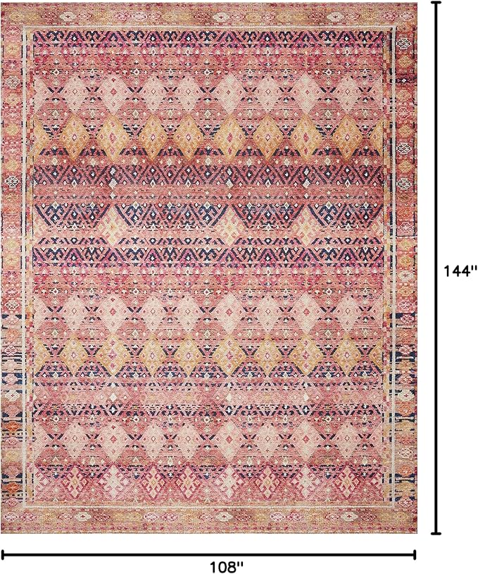 Loloi Layla Collection LAY-15 Magenta/Multi 9'-0" x 12'-0" .13" Thick Area Rug, Soft, Durable, Vintage Inspired, Distressed, Low Pile, Non-Shedding, Easy Clean, Printed, Living Room Rug-Ruum Studio Home