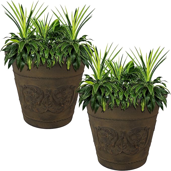 Sunnydaze 19.5-Inch Arabella Large Plant Pot - Polyresin Round Outdoor Planter with Drillable Drainage Holes - 2 Pack - Sable-Ruum Studio Home