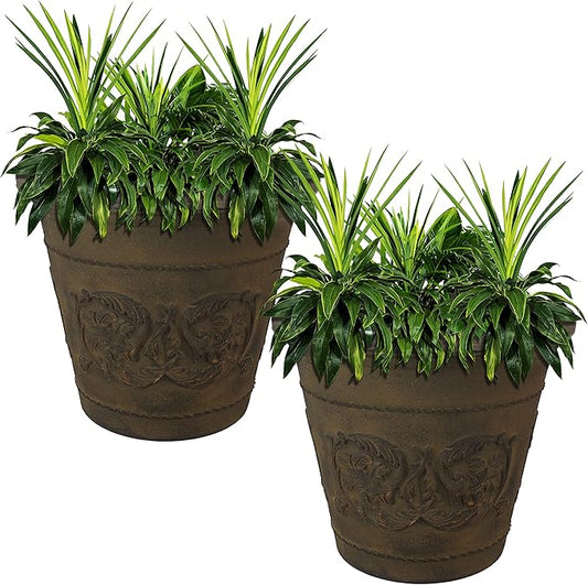Sunnydaze 19.5-Inch Arabella Large Plant Pot - Polyresin Round Outdoor Planter with Drillable Drainage Holes - 2 Pack - Sable-Ruum Studio Home