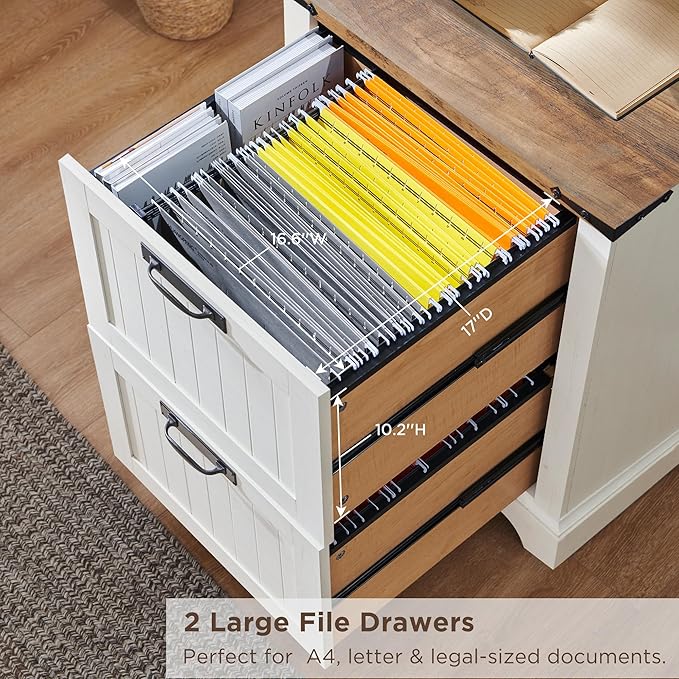 RedLemon Bookcase with 2 File Drawers, 72" Tall Farmhouse Bookshelf with Storage and Adjustable Shelves, 4 Tier Rustic Wood Bookshelf with Cabinet for Home Office, Living Room (Antique White)-Ruum Studio Home