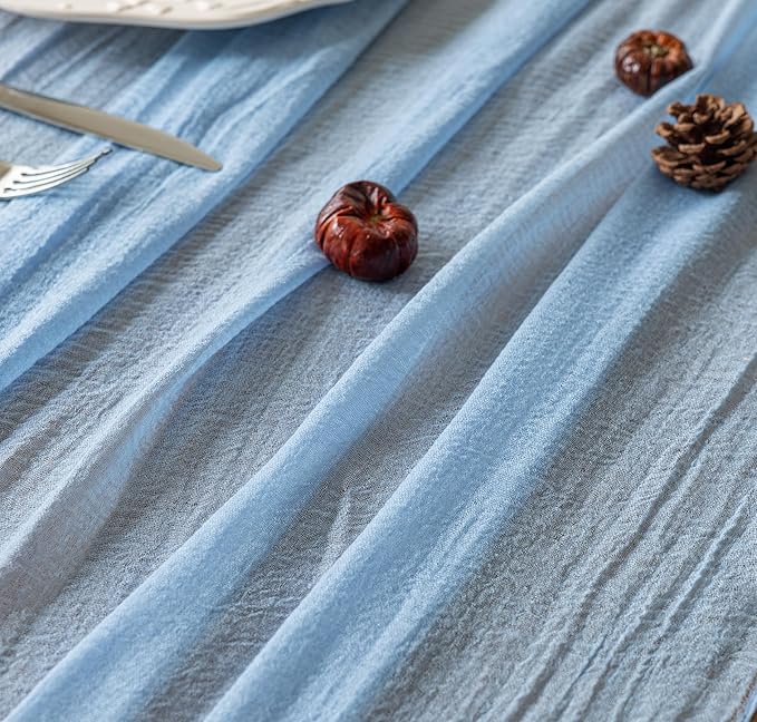 Cheesecloth Light Blue Table Runner Gauze Rustic Cheese Cloth Table Runner 120 Inch 10 FT for Wedding Baby Shower Bridal Shower Birthday Party Sheer Home Boho Decorations-Ruum Studio Home