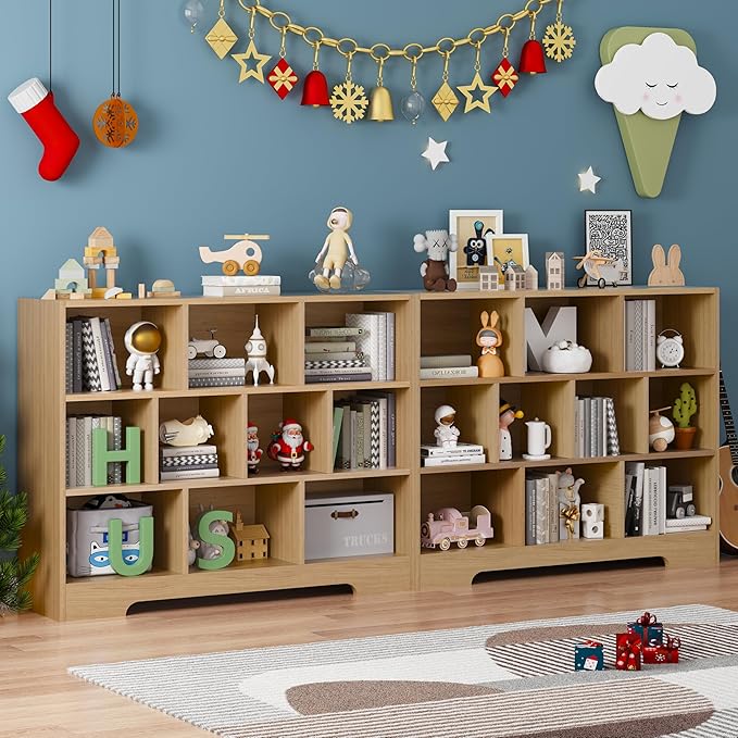 Book Shelf, 10 Cubes Storage Organizer, 3-Tier Open Shelf Wooden Bookcase, Freestanding Wooden Bookshelf Cube Shelf for Bedroom, Living Room-Ruum Studio Home