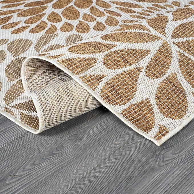 Beverly Rug Outdoor Rug 10x14 Modern Exotic Tropical Leaf Area Rugs for Indoor and Outdoor Patio Deck Porch Garden Water Resistant Washable Outside Carpet (10 x 14 Beige)-Ruum Studio Home