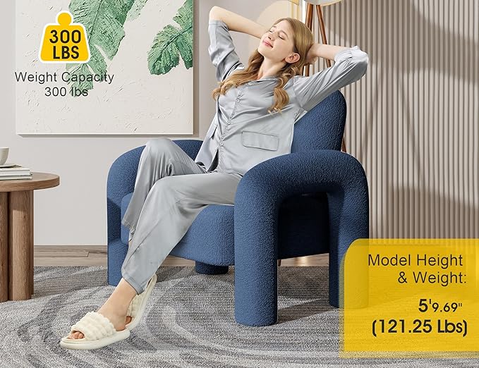 Modern Sherpa Accent Chair, Teddy Upholstered Arm Single Sofa, Cozy Fluffy Reading Chair for Living Room, Bedrooms, Corner (Navy Blue)-Ruum Studio Home