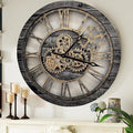 The Gears Clock The Original Real Moving Gear Wall Clock Vintage Industrial Oversized Rustic Farmhouse (24 inch (60cm), Vintage Carbon Grey and Bronze)-Ruum Studio Home
