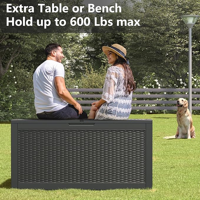 100 Gallon Deck Box Lockable Resin Outdoor Storage Box waterproof Outdoor Container for Patio Furniture Cushions, Pillow-Ruum Studio Home