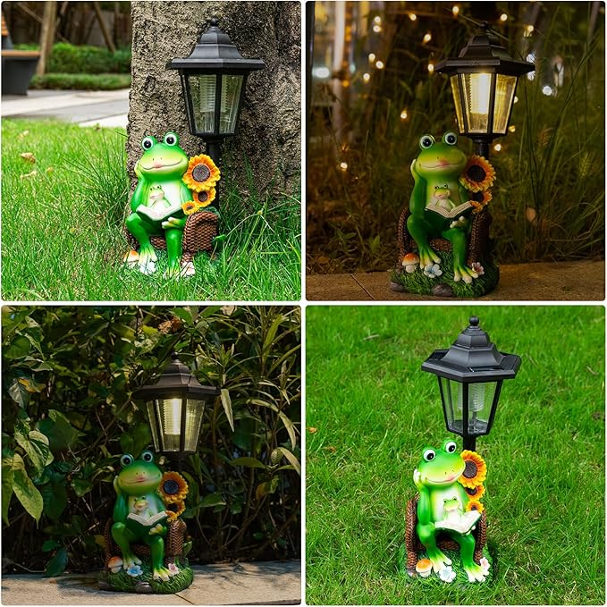 mopha Solar Garden Statues Frog Decor wth Lanterns - 12.5'' Figurines Decorations for Patio Yard Lawn Ornaments Gifts for Christmas Birthday Easter Housewarming-Ruum Studio Home