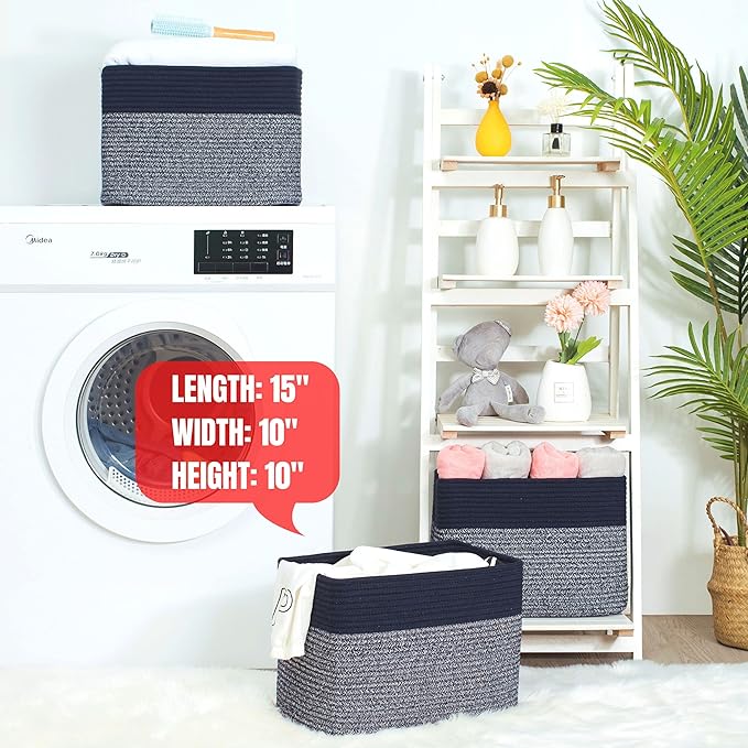 MINTWOOD Design 3-Pack Storage Baskets for Shelves, Playroom and Classroom, Book Basket, Decorative Storage Cube Bins, Woven Closet Organizers, Pantry and Shoe Organizer, Navy Blue-Ruum Studio Home