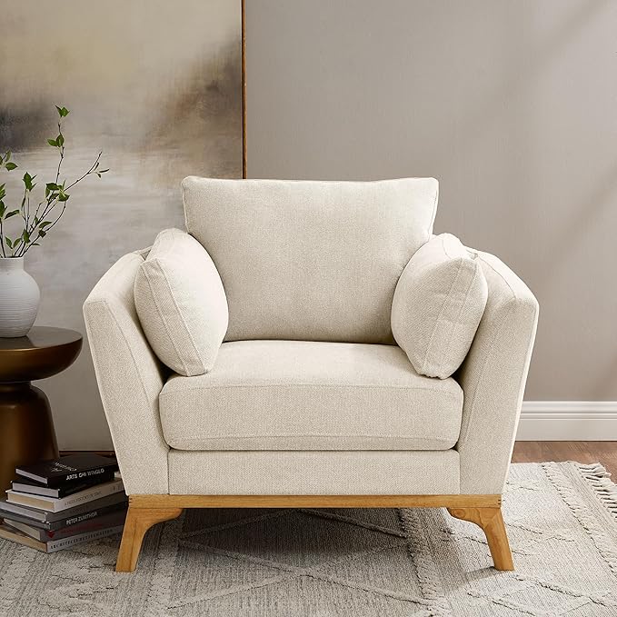 Large-Sized Accent Chair, Thick Cushion Bedroom Reading Chair, Comfortable Living Room Single Sofa， Linen Gray-Ruum Studio Home