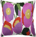 Lily Pink Flower Pillow Cover | Suzani Accent Pillow | Outdoor Floral Pillows | Hand Embroidered Wool Cushion - 18x18-Ruum Studio Home