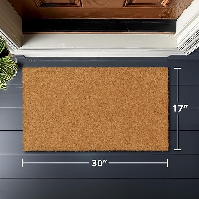 Barnyard Designs Natural Coco Coir Heavy Duty Backing Doormat - Large Cute Non-Slip Front Door Welcome Mat for Outside Entrance or Porch Entry, Brown (17x30, Plain Brown)-Ruum Studio Home