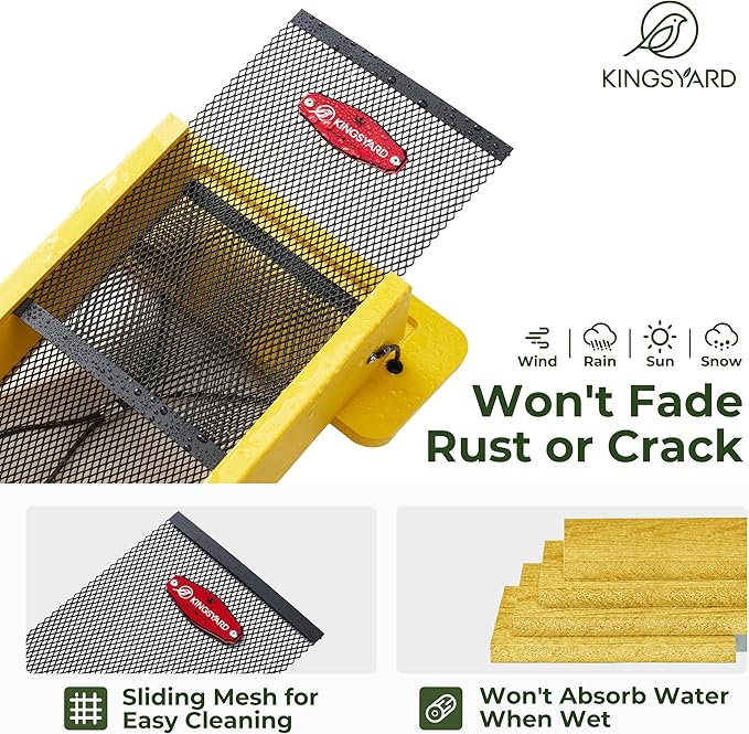 Kingsyard Metal Mesh Bird Feeder for Outdoors Hanging, Finch Feeder for Nyjer/Thistle, Sliding Mesh & Built-in Perch, Recycled Plastic, Yellow-Ruum Studio Home